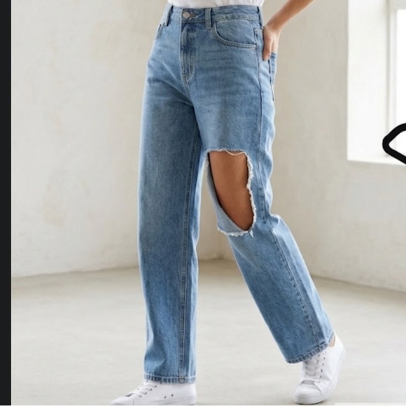 OAK + FORT Denim - OAK + FORT Classic Distressed Blue Denim